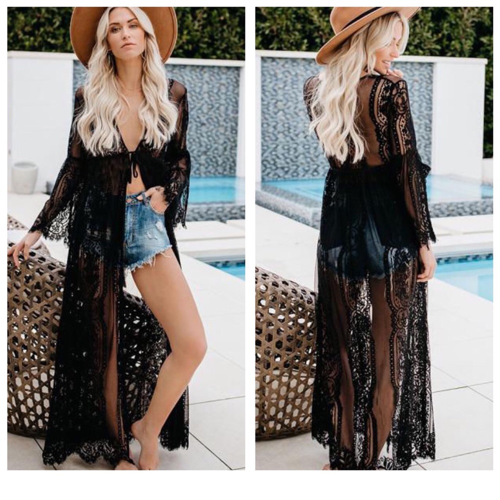 Cabana Lovin Black Lace Beach Cover Up